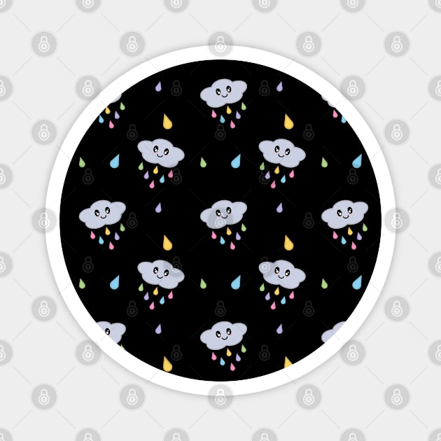 Kawaii Cute Raining Rainbow Clouds Pattern in Black Magnet by Kelly Gigi